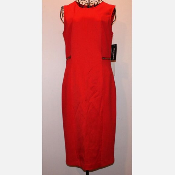 Flamingo Orange Dress 6 NWT Zip Side Pockets Sharango Sleeveless Zippered Sheath - Picture 1 of 6